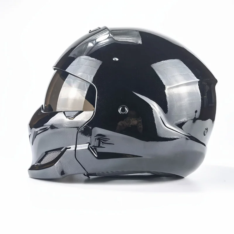 Vintage Safety Motorcycle Helmet  Modular Half Face Motocross Helmet Retro Full Face  For Adults DOT Approved 2 Free Gifts black