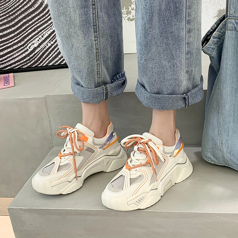 

ADBOOV New Suede Chunky Sneakers Women Breathable Fashion Casual Shoes Female