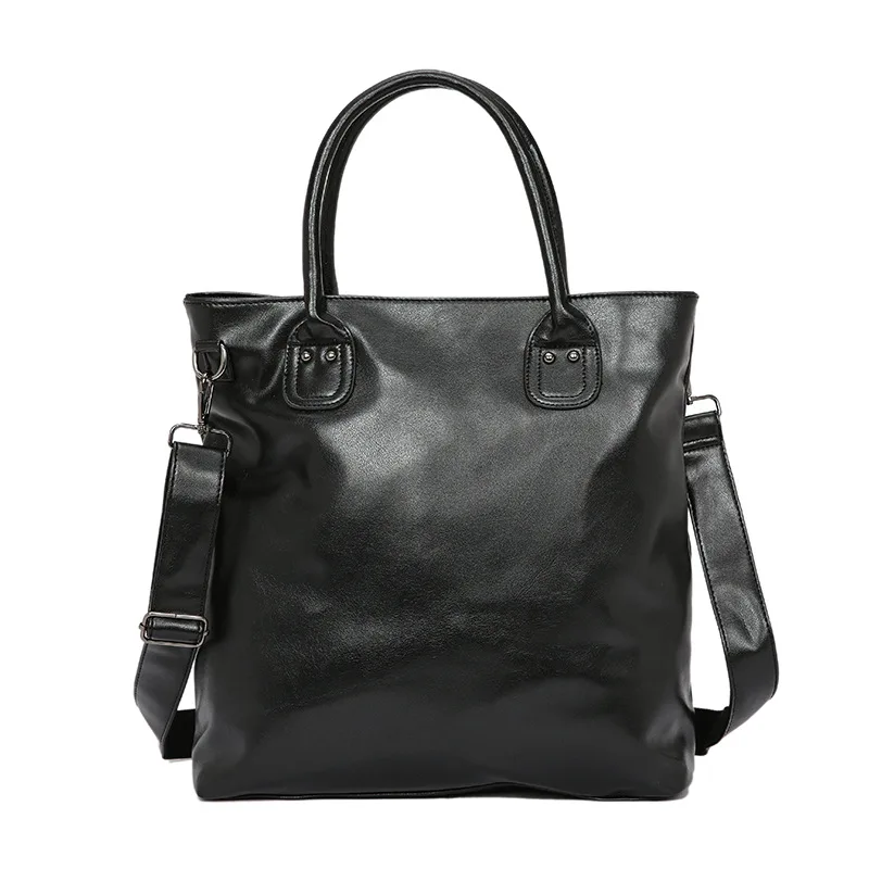 

Women Solid Black Tote Waterproof PU Leather Men Messenger Bag Large capacity Handbag Casual male Shoulder Bag Retro Travel bags