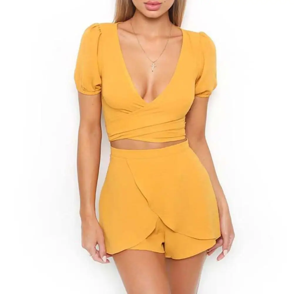 2 шт женский сексуальный топ с v образным вырезом и перекрестными пышными