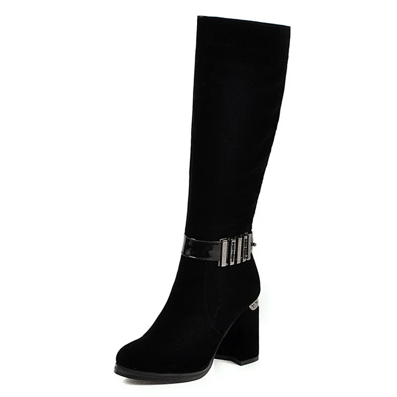 

Fanyuan Flock Women Warm Winter High Heels Knee High Boots Plus Size 33-43 Chelsea Boots Platforms Basic Long Shoes Woman