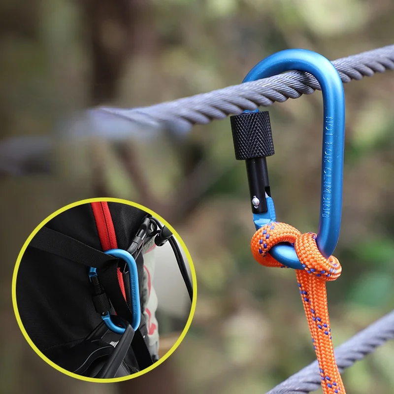 

6 Pieces Outdoor Aluminum Alloy Carabiner Fast Hanging with Lock Keychain Backpack Hanging Multifunction D-shaped Buckle 2022
