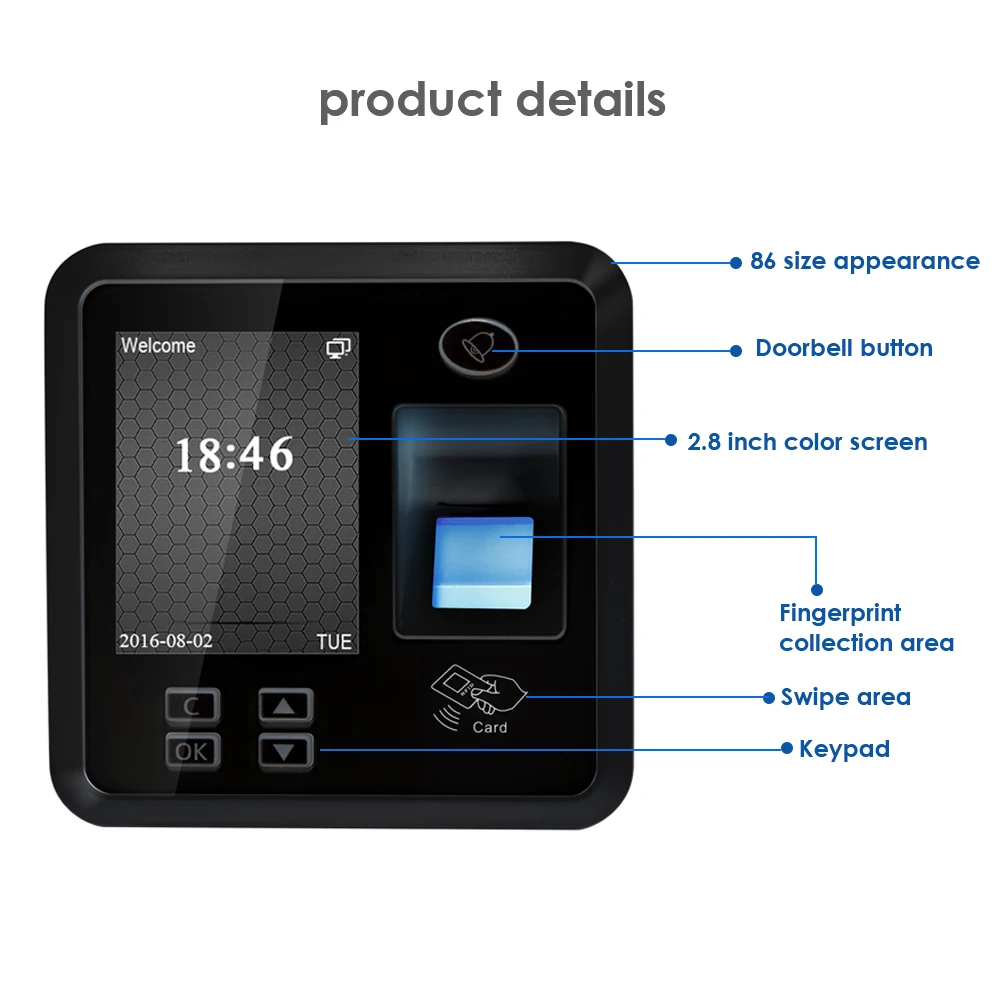 TCP/IP Fingerprint RFID 125Khz Time Attendance Smart Door Access Control System Kit Standalone Keypad 3000 User Bell | Безопасность и