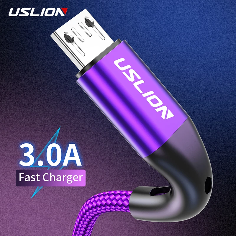 USLION 3M 3A Micro USB для подключения кабеля к кабелю Xiaomi Redmi HTC Быстрая Зарядка телефона