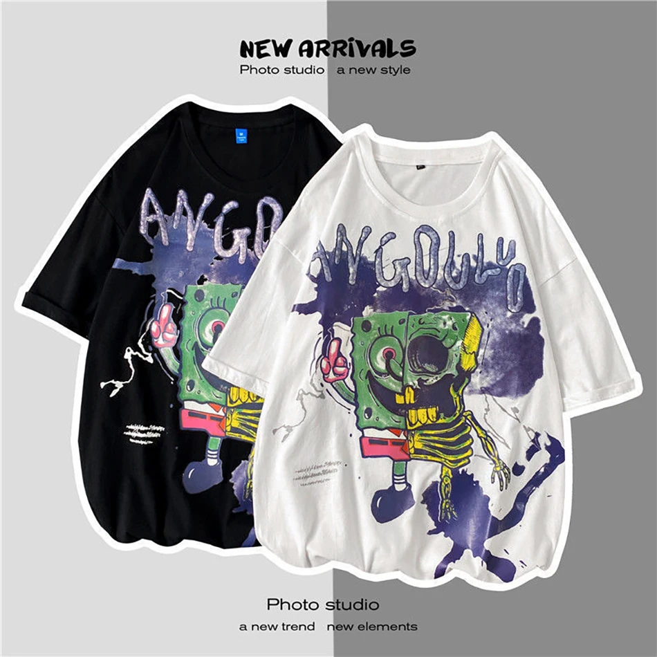 

2021 Harajuku Summer Men's T Shirt Hip Hop Streetwear Loose Short Sleeve Spoof Pattern Print T-Shirt