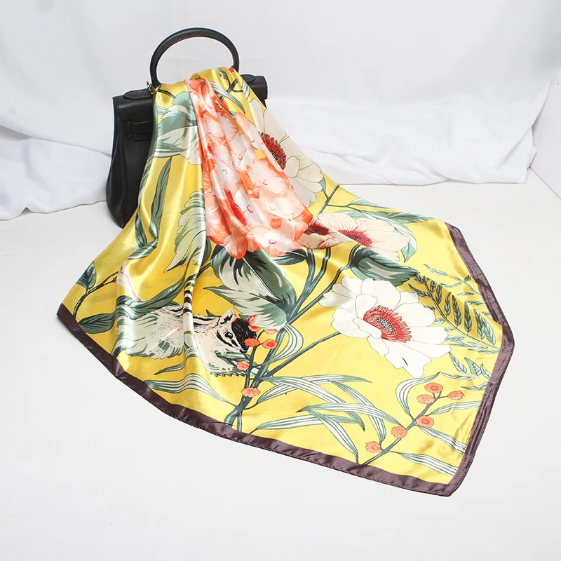 Квадратный шарф POBING женский Шелковый платок с цветочным принтом Новый Хиджаб