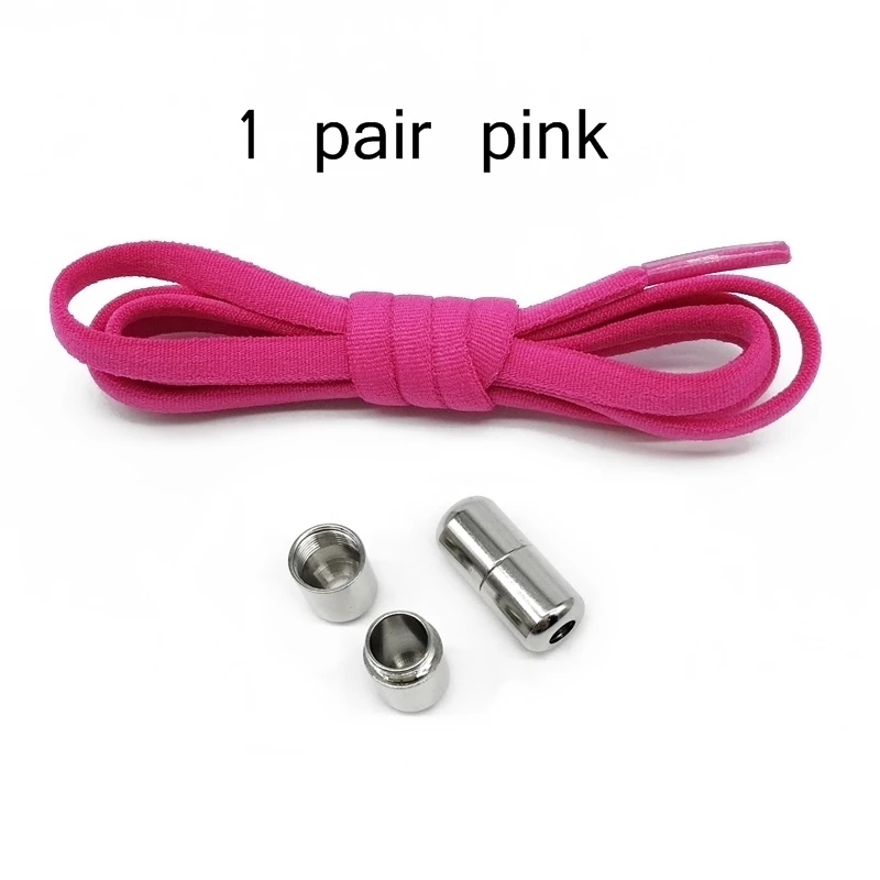 pink 1 пара шнурков без галстука круглые эластичные шнурки металлический замок быстро ленивые шнурки Z075 - Цвет: pink