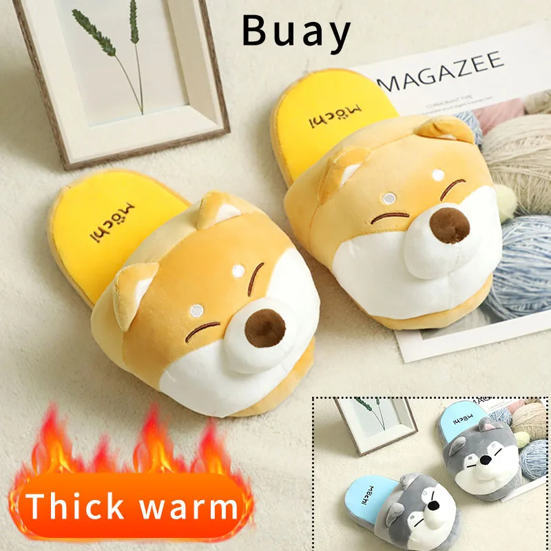 

2022 Soft Cute Shiba Inu Dog Slippers Warm Slippers Animal Puppy Home Girl Furry Slides Female Cotton Shoes