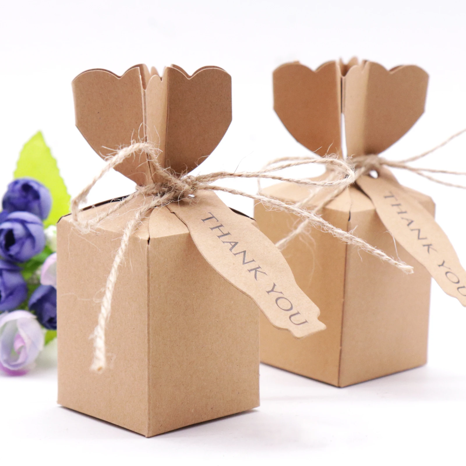 

10pcs Kraft Paper Brown Candy Bags Gift Boxes+Thank You Cards for Christmas Wedding Party Favors Decorations with Hemp Rope