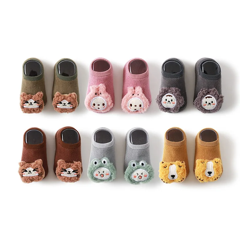 

Осенне-зимние хлопковые носки для маленьких мальчиков и девочек, Резиновые Нескользящие носки для пола, махровые носки для младенцев с муль...