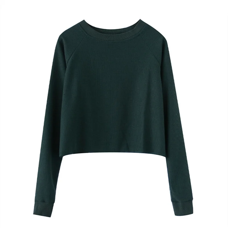 

Women Soft T-shirt Long Sleeve Round Collar Waffle Loose 2022 Spring Fashion Ladies Vintage Shirts Casual Female Pullover Solid