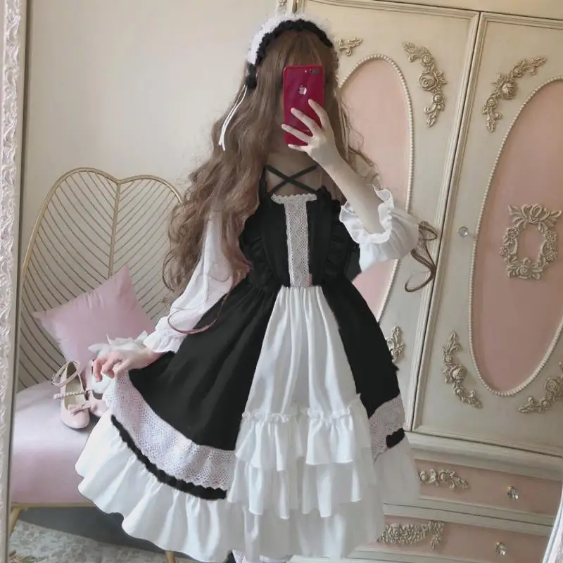 

2023 Japanese Loli Lolita Skirt Op Small Cute Dress Lolita Dress Schoolgirl Fairy Skirt Gothic Lolita Dress Women Kawaii Y151
