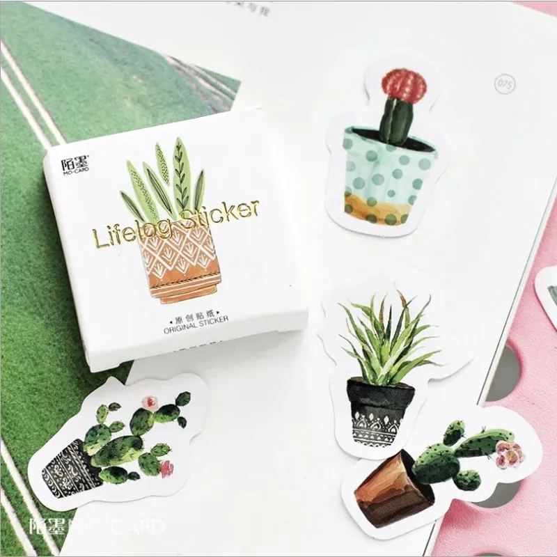 

46Pcs Green plants stikcers Decorative scrapbook BOX Sticker plant album Diary record DIY 45*45MM