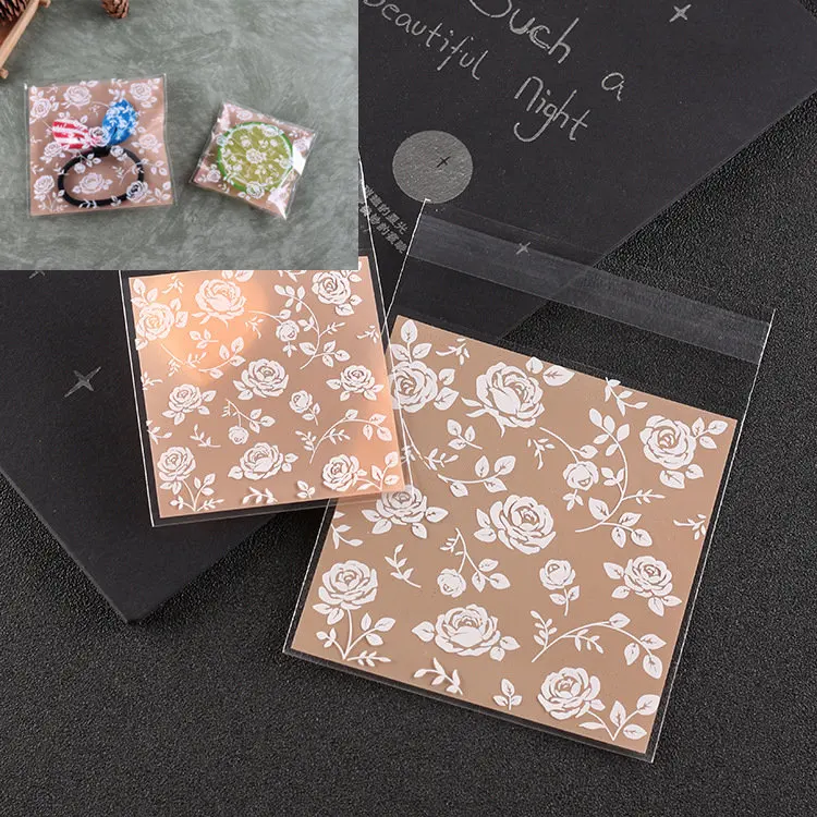 Rose Flower LBSISI Life 100 шт 10*10+ 3 см мешки для печенья, конфет для дома Рождество свадебное украшение самоклеящаяся пластиковая упаковка для пищевых продуктов полипропиленовый подарочный пакет - Цвет: Rose Flower