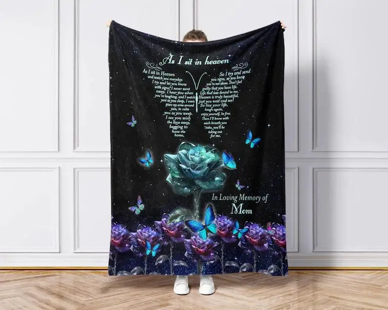 

Памятное одеяло потеря матери, когда я сижу на небе, одеяло для сочувствия, одеяло с именем на заказ, поэма для тяжелой погоды,