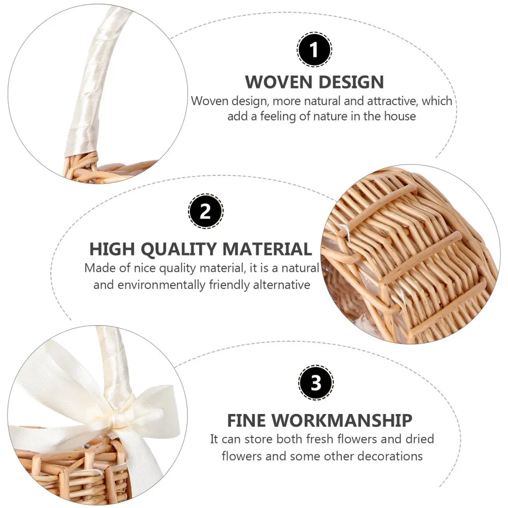 

1Pc Woven Flower Basket Hand-held Basket Wedding Decorative Basket Gift (Khaki)