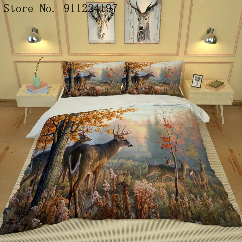 Постельное белье с 3D изображением животных пододеяльник простыня оленем Сика