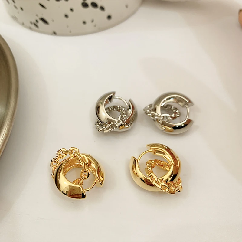 

Французские стильные металлические двойные толстые круглые серьги-кольца WTLTC для женщин, полые круглые серьги-кольца, эффектные ювелирные ...
