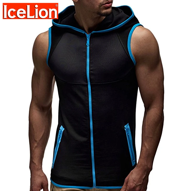 IceLion 2021 без рукавов сезон весна Толстовки с капюшоном для мужчин Slim Fit кофты
