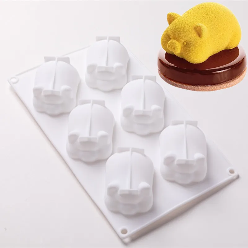 6 Piggy Large Silicone Mousse 1PC 3D Candy Ice Mold White Square Cake Dessert Baking tools Kitchen Gadgets DIY | Дом и сад