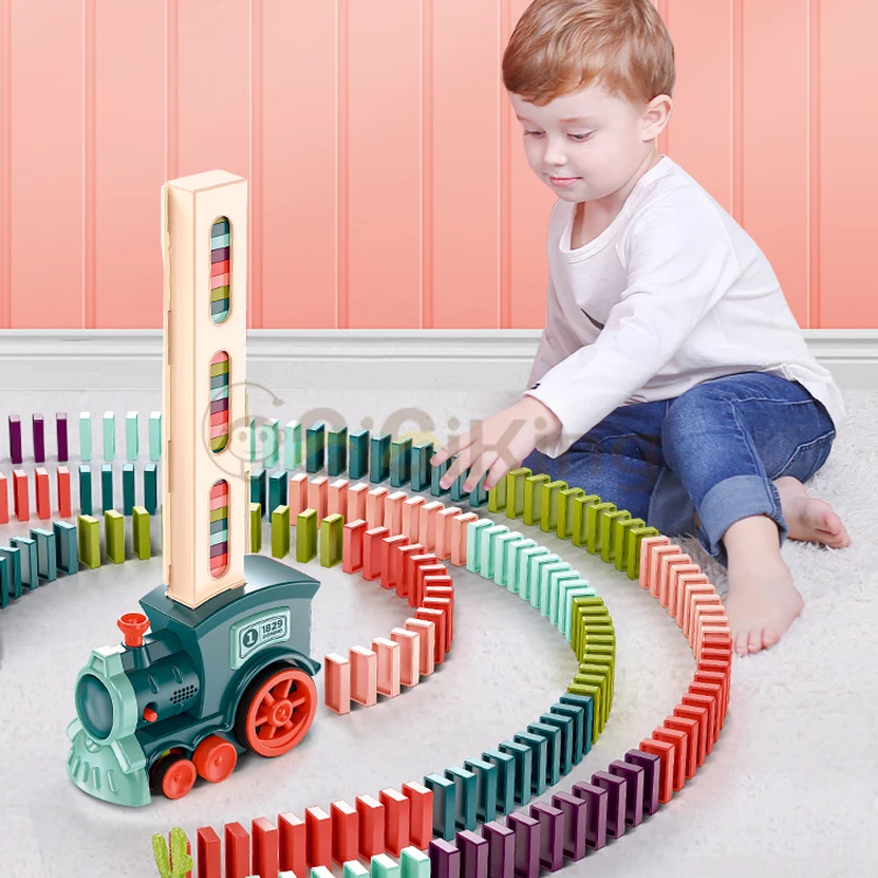 Kids Electric Domino Train Car Set Sound &amp Light Automatic Laying Dominoes Brick Blocks Game Educational DIY Toy Gift | Игрушки и