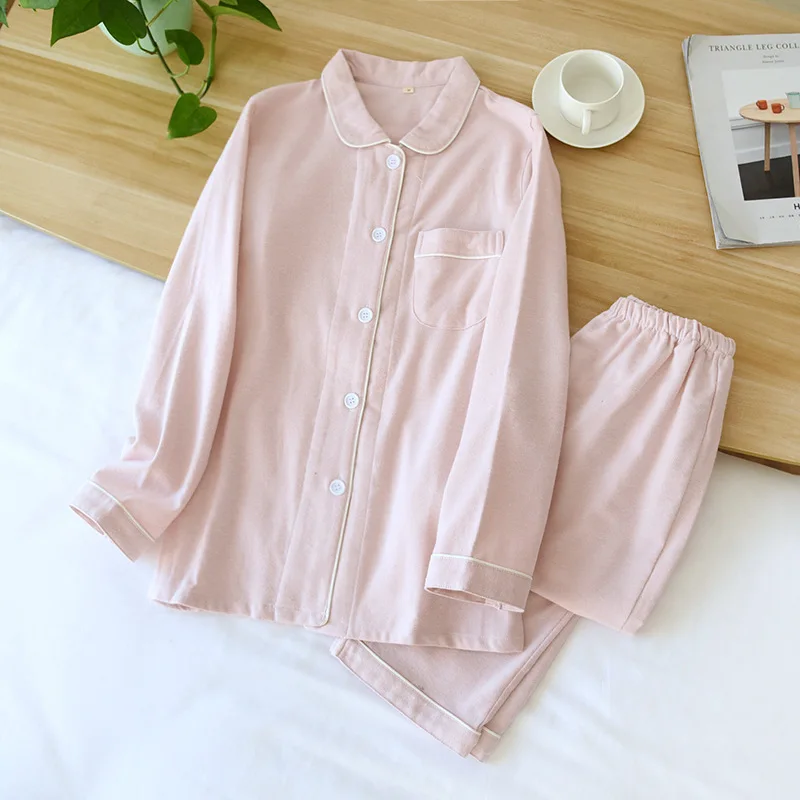

Solid Cotton Lounge Wear Women Pajamas Set 2PCS Casual Sleepwear Intimate Lingerie Soft Home Clothes Nightwear With Pockets