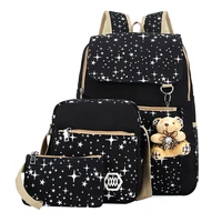 3pcs canvas school bags children school backpacks for girls student schoolbag star printing college style womens backpack