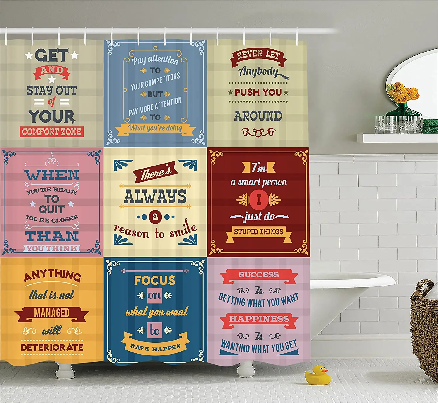 

Quote Shower Curtain Motivational Quotes Success with Positive Attitude Themed Artwork Print Bath Curtains for Bathroom Decor