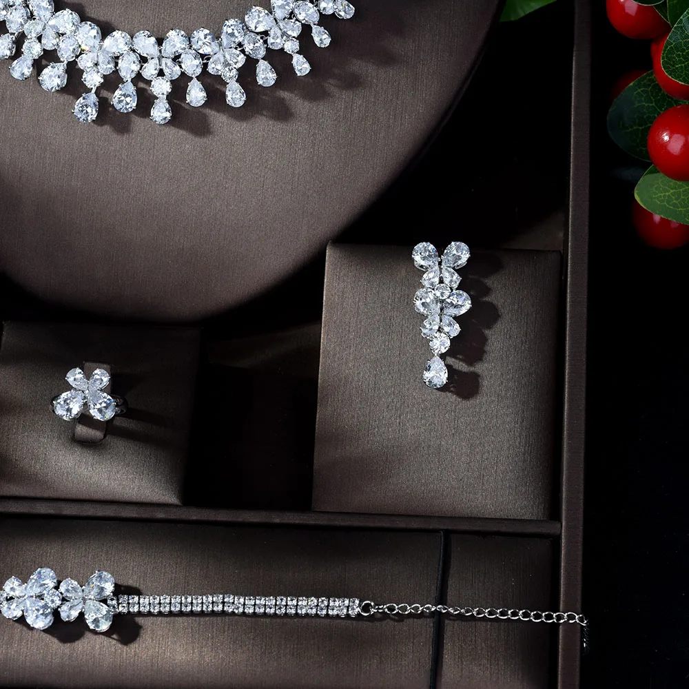 Набор украшений hiневесты из серебра и сережек свадебное ожерелье белого цвета с