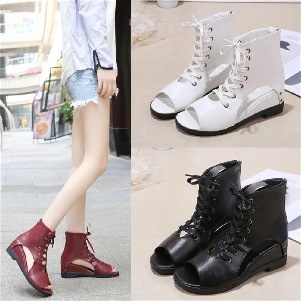 Женские римские сандалии Женская обувь из натуральной кожи на платформе