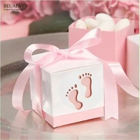 400pcs baby shower birthday party favors feet carriage gift candy box diy its a boy girl packaging hollow out home decoration