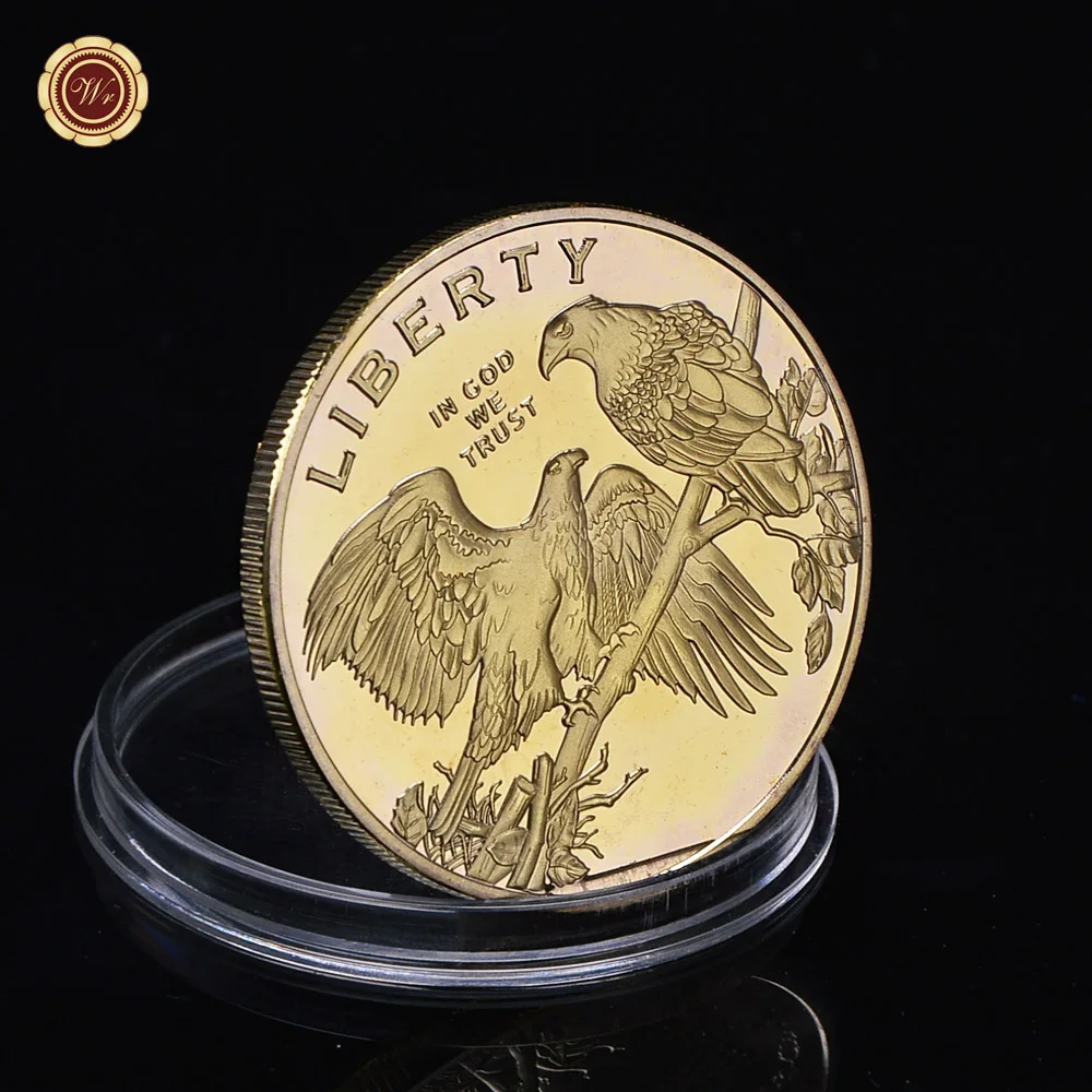 WR American Eagle Gold Plated Collectibles Coins with Coin Holder Silver Us Challenge Original Medal Gift Item Dropshipping | Дом и сад