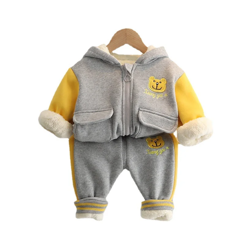 

New Autumn Winter Baby Boys Girls Clothes Children Fashion Hooded Coat Pants 2Pcs/Set Toddler Thick Casual Costume Kids Clothing
