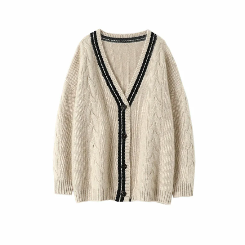 Женский кашемировый кардиган с v-образным вырезом и длинным рукавом |