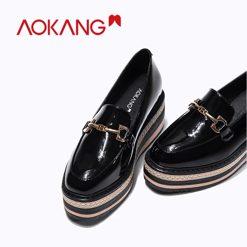 AOKANG/обувь; женские туфли-лодочки; лоферы на платформе; повседневная женская обувь на танкетке; Feminino Zapatillas; женские лоферы без застежки на высоком каблуке