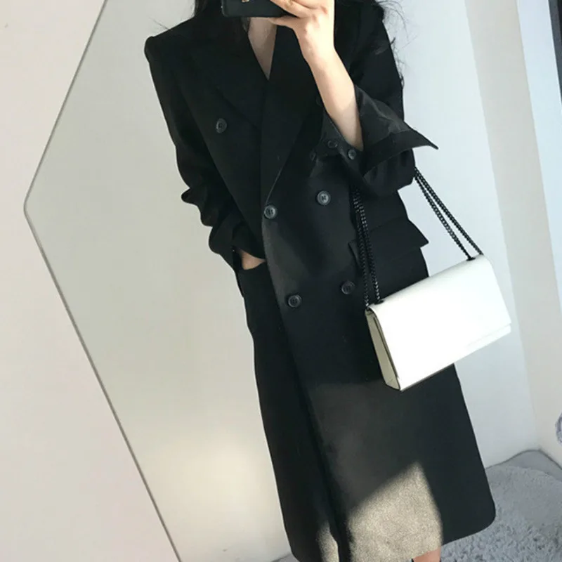 Новый осенний Длинный блейзер для женщин элегантное модное пальто на пуговицах с