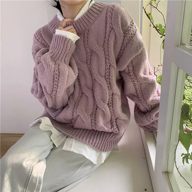 

Frauen 2020 Neue Herbst Winter Pullover Femeal Mode Koreanischen Stil Casual Pullover Langarm Übergroßen Vintage Gestrickte Tops