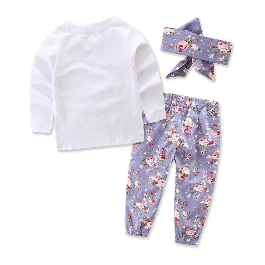 

Children Clothing Set Autumn Section 2020 European and American Girls Suit Long-sleeved Love Floral Top Trousers Headdress Set