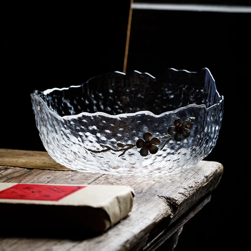 Стеклянная большая чаша для мытья чая инкрустированная Оловянная слива толстое