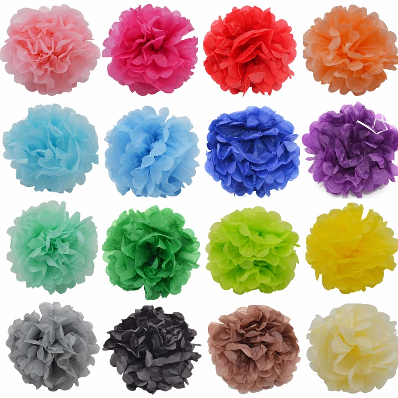 5pcs 10/15/20/25/30cm Tissue Paper Pompoms Flower Balls Wedding Festival Party Decoration Home DIY Craft Paper Pom Poms Supplies