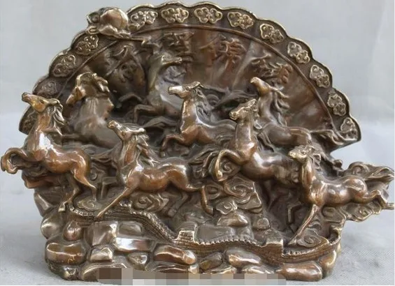 YM 311 Chinese Fengshui Bronze Tang Dynasty Zodiac Year 8 Horse Folding screen Statue | Statues &amp Sculptures