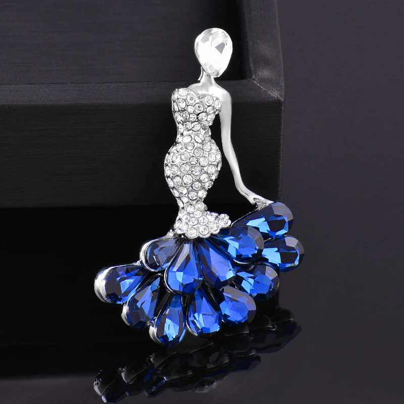 Женская Блестящая брошь LEEKER однотонная в виде синего стразы оленя русалки