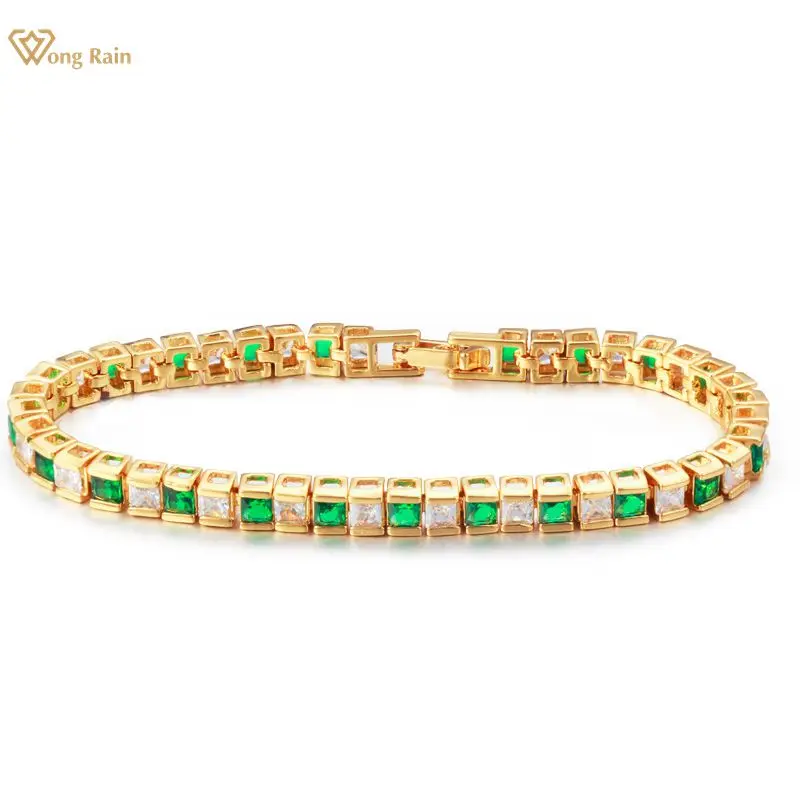 

Wong Rain Vintage 100% 925 Sterling Silver Emerald Sapphire Gemstone Birthstone Yellow Gold Bangle Charm Bracelets Wholesale