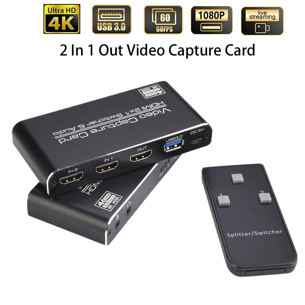 Ultra 4K@60fps USB Video Card USB 3.0 Game Capture Card 2 In 1 HDMI Loopout HDMI Switcher for Game Live Streaming Youtube PS4