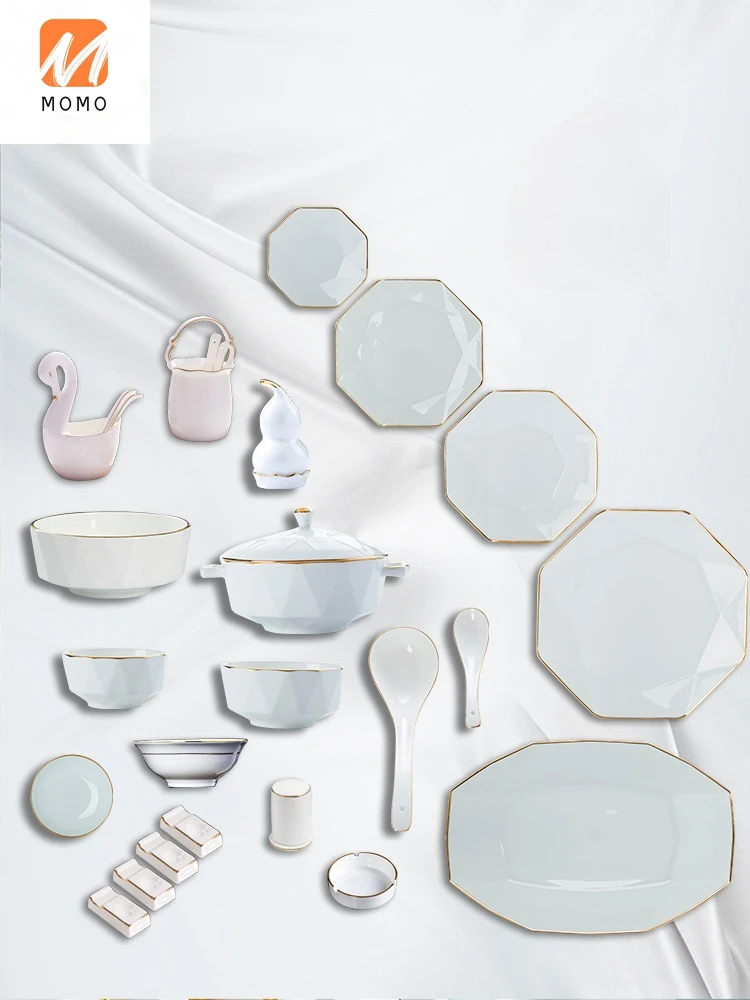 

Jingdezhen Phnom Penh Bowl and Dish Set Light Luxury and Simplicity High-End Bone China Tableware Suit