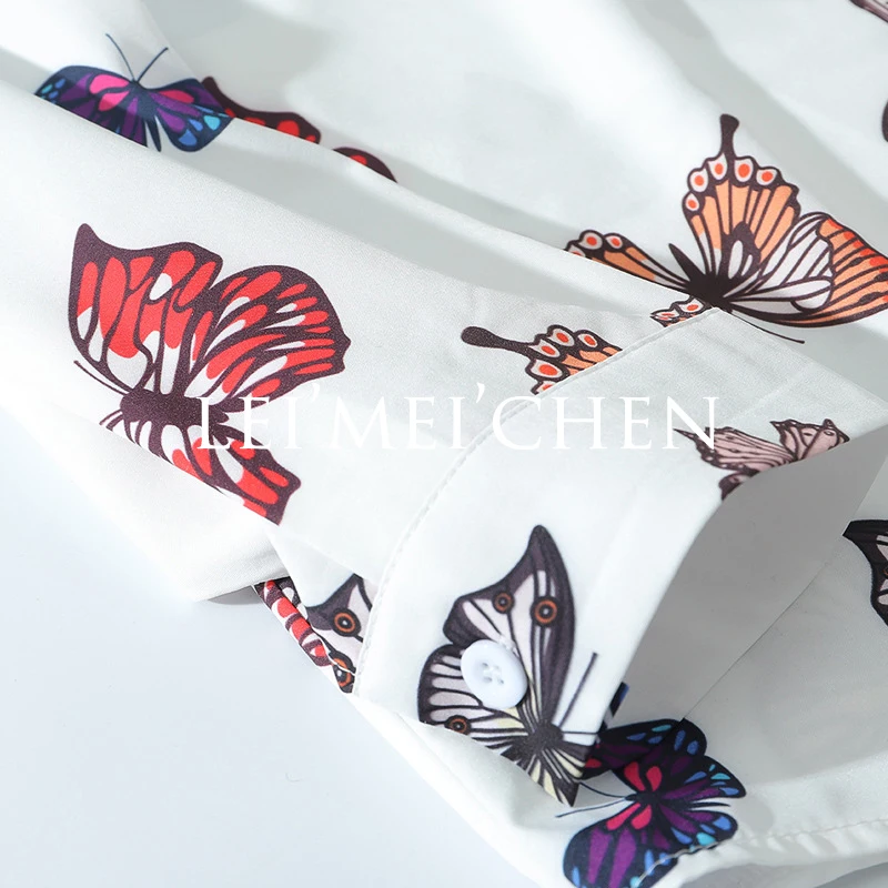 

LEIMEICHEN Fashion Cartoon Print Long Sleeve Shirt Men's Top Retro Hip-Hop Loose Floral Couple Shirt Coat RFX1033