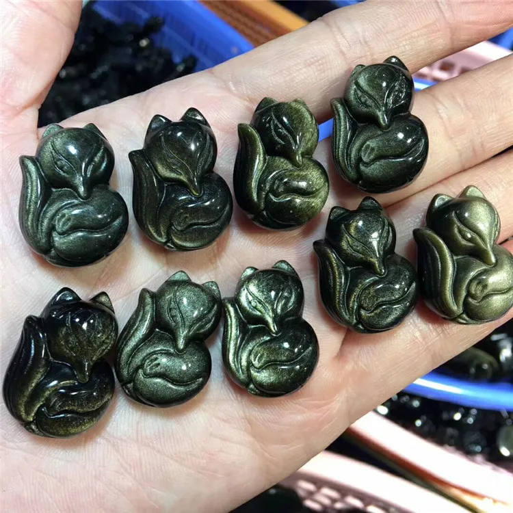 

Natural gold obsidian fox carving pendant DIY men and women's pendant and other crystal accessories wholesale