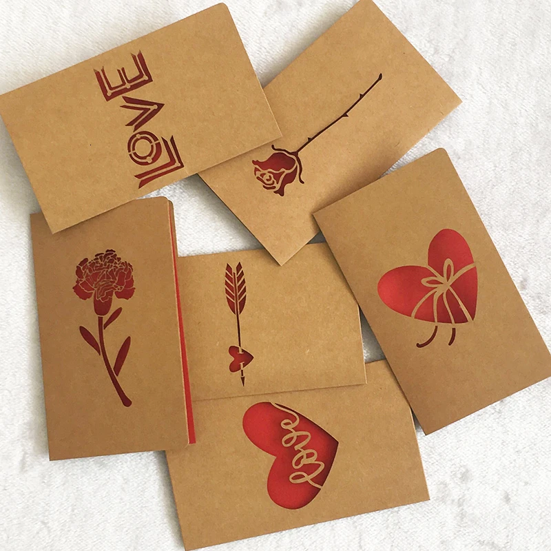 1 шт DIY крафт бумага Пригласительные открытки с конвертом сердце роза цветочный