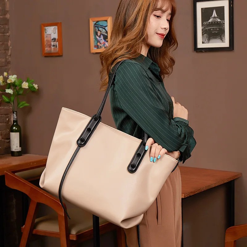 

Real Leather One-shoulder Large Capacity 2021 New Fashion Portable Zipper Tote Bag Shopping Bag Designer Handbags High Quality