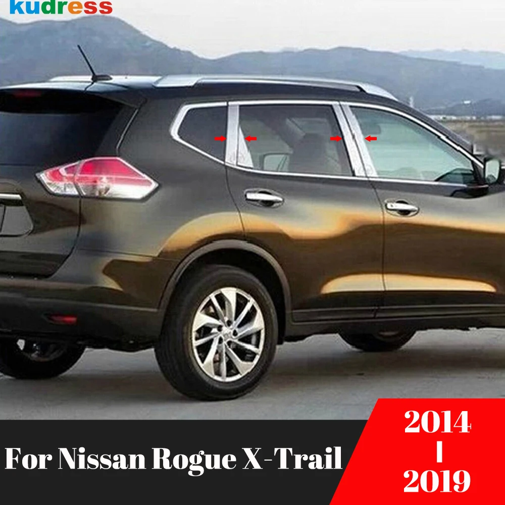 

Car Window Pillar Post Cover Strip Trim Sticker For Nissan Rogue X-Trail 2014 2015 2016 2017 2018 2019 Stainless Steel 8pcs/set